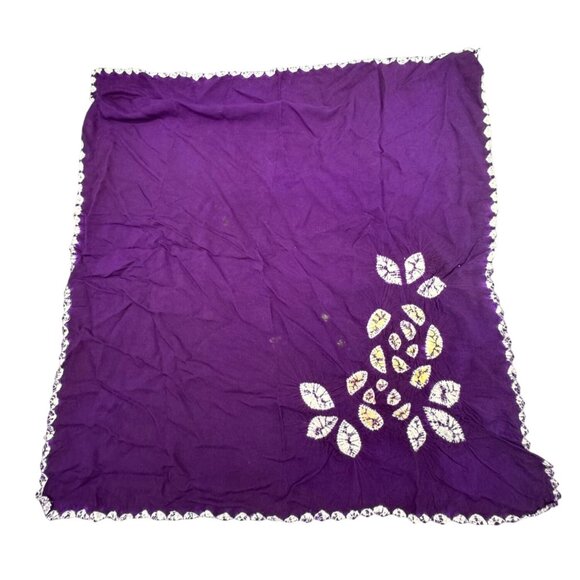 Purple white Cotton Batik Style Scarf With Leaf Design 28x28" READ - Picture 1 of 8